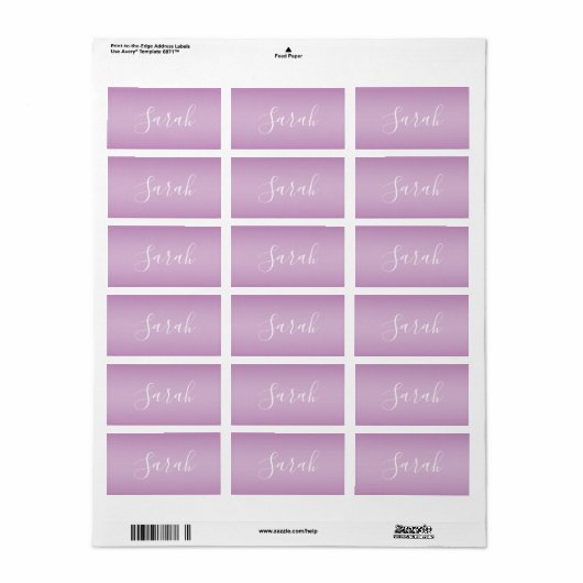 Étiquette Editable Soft Mauve Ombre & White Text Script (Feuille entière)