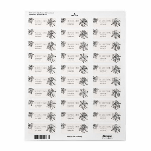 Étiquette Éffrayant Spider Web Illustration Adresse de retou (Feuille entière)