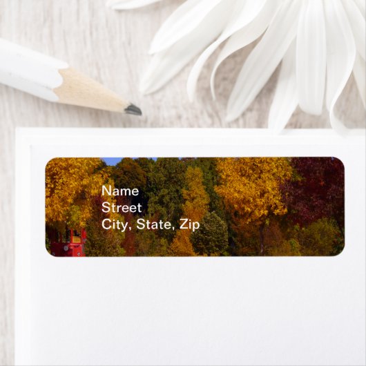 Étiquette Egg Harbour, WI automne saison avec chariot (En situation)