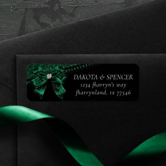 Étiquette Élégance gothique | Dark Emerald Green Bow Adresse