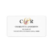 Étiquette Élégance simple, Ampersand d'or avec fleurs roses (Devant)