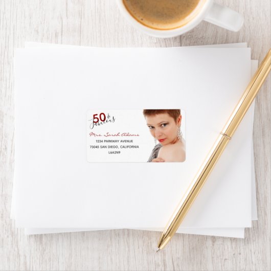 Étiquette Élégant 50e anniversaire fabuleux Photo Script rou (En situation)