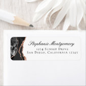 Étiquette Elégant Agate noir blanc Rose Gold Foil Adresse (En situation)