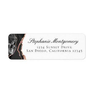 Étiquette Elégant Agate noir blanc Rose Gold Foil Adresse