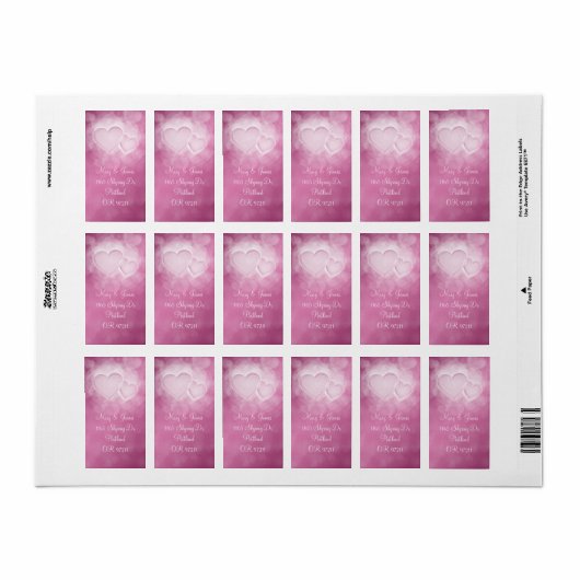 Étiquette Élégant Allocution de mariage Coeurs modernes rose (Feuille entière)