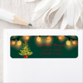Étiquette Elégant Aquarelle Arbre de Noël, Lumières à cordes (En situation)