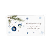 Étiquette Elégant Aquarelle Bleu Blanc Ornement de Noël (Devant)
