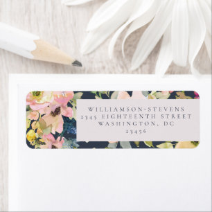 Étiquette Elégant Aquarelle de marine rose Floral Custom Wed