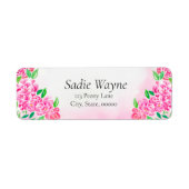 Étiquette Elegant Aquarelle Pink Peony Adresse de retour (Devant)