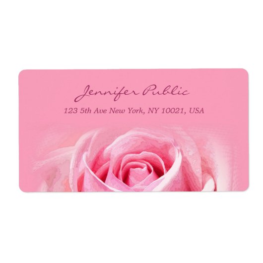 Étiquette Elégant Aquarelle rose Rose Rose Floral Livraison (Devant)