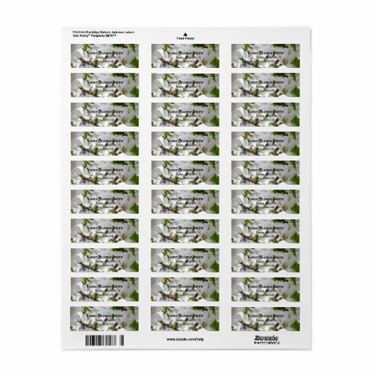 Étiquette Élégant arbre à fleurs blanches en fleurs blanches (Feuille entière)