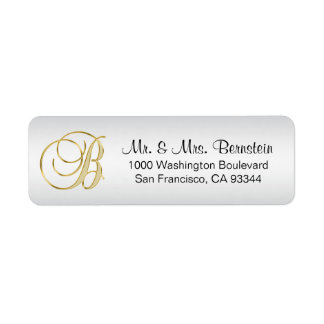 Étiquette Élégant ARGENT Monogramme Lettre B Adresse de reto