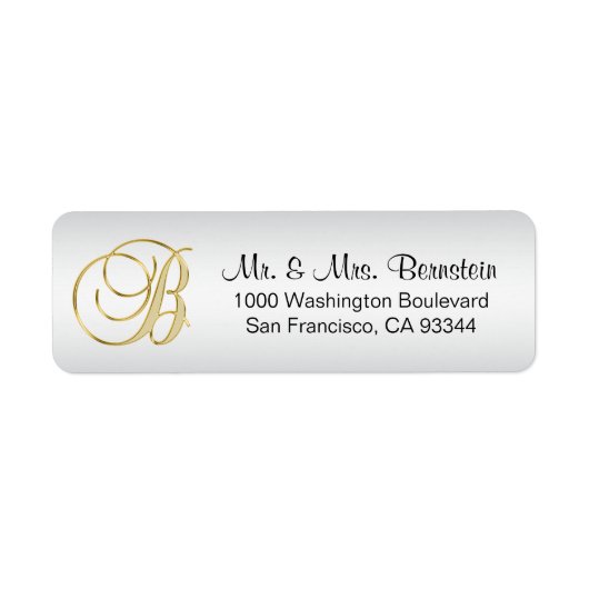 Étiquette Élégant ARGENT Monogramme Lettre B Adresse de reto (Devant)
