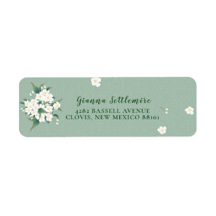 Étiquette Élégant Arrière - plan vert Fleurs blanches