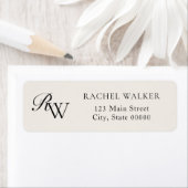 Étiquette Elegant Black and Ivory Monogram Return Address (En situation)