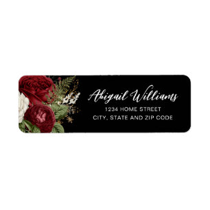 Étiquette Élégant Black and Red Rose Adresse de retour