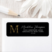 Élégant Black et Metallic Gold Monogram Adresse