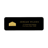 Étiquette Elégant Black Faux Gold House Adresse de retour (Devant)