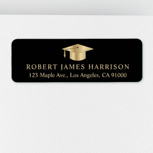 Étiquette Élégant Black Gold Graduation Adresse de retour