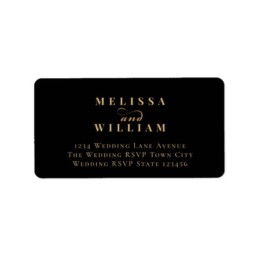 Étiquette Elegant Black Gold Mariage Adresse de retour (Devant)