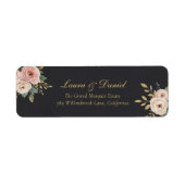 Étiquette Elegant Black & Gold Roses Return Address Label (Devant)