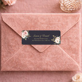 Étiquette Elegant Black & Gold Roses Return Address Label