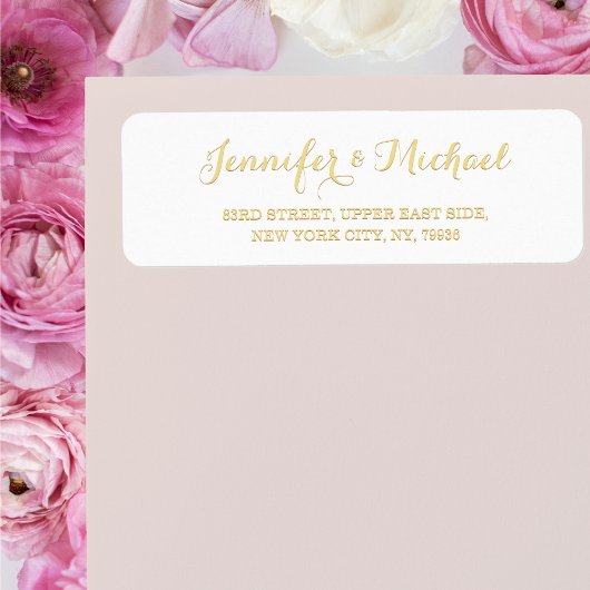 Étiquette Élégant Blanc Golden Script Mariage Adresse de ret