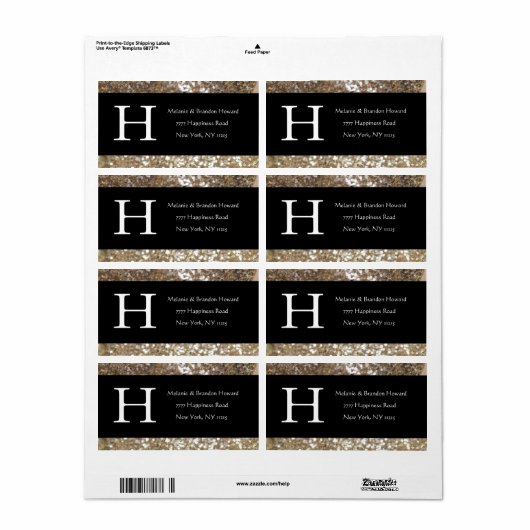 Étiquette Élégant blanc moderne Monogramme or noir initial (Feuille entière)