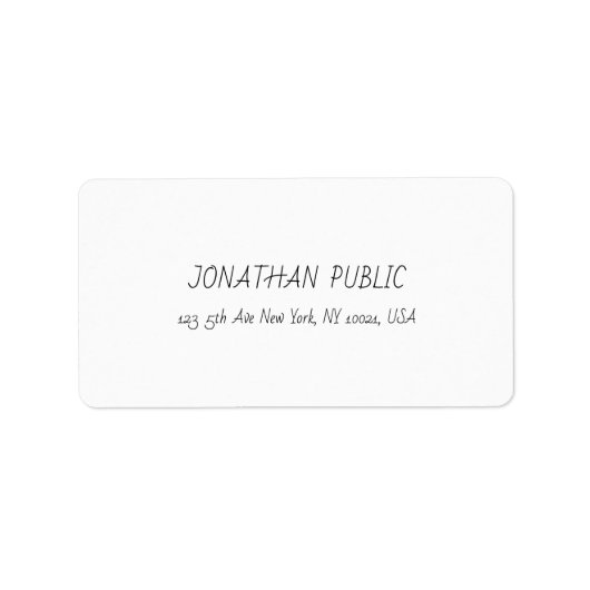 Étiquette Élégant Blanc Professionnel Plain Moderne Minimali (Devant)