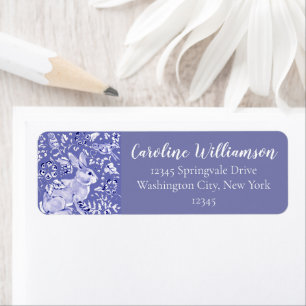 Étiquette Elégant bleu blanc lapin Oiseau floral feuille an