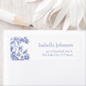 Étiquette Élégant Bleu Floral Botanique Adresse de retour (En situation)