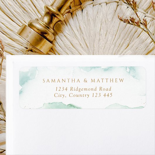 Étiquette Élégant bleu vert aquarelle Adresse de retour Étiq