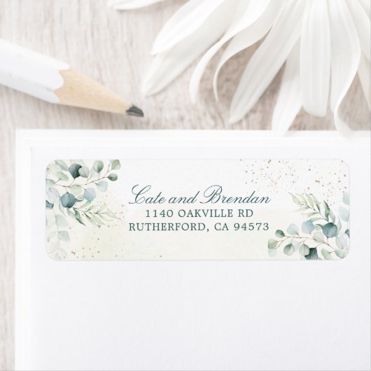 Étiquette Elégant bleu vert Eucalyptus Mariage de verdure (En situation)