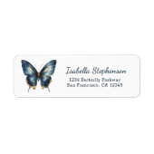 Étiquette Elegant Blue and Gold Butterfly Return Address (Devant)