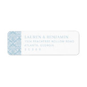 Étiquette Elegant Blue Damask Floral (Devant)