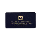 Étiquette Elegant Blue Gold Initial Logo Adresse de retour (Devant)