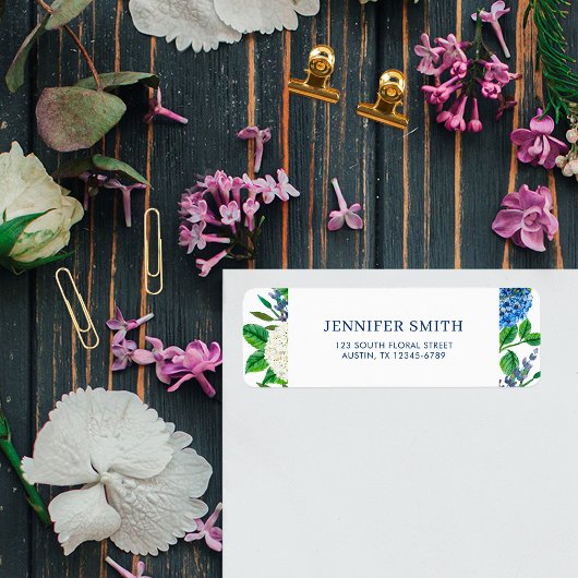 Étiquette Elegant Blue Hydrangea Baby shower Adresse de reto