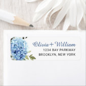 Étiquette Elegant Blue Hydrangea Eucalyptus Adresse de retou (En situation)