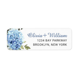 Étiquette Elegant Blue Hydrangea Eucalyptus Adresse de retou