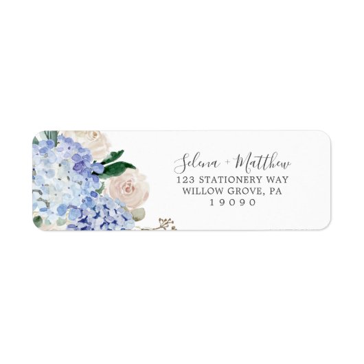 Étiquette Élégant Blue Hydrangea White Adresse de retour Lab (Devant)