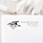 Étiquette Elegant Blush Floral Graduation Hat Address Label  (En situation)