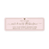 Étiquette Elegant Blush Gold Script Mariage Adresse de retou (Devant)