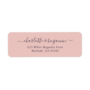Étiquette Elegant Blush Navy Blue Script Adresse de retour
