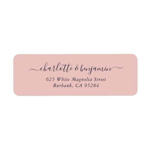 Étiquette Elegant Blush Navy Blue Script Adresse de retour (Devant)