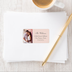 Étiquette Elegant Blush Pink Mariage Photo Retour Adresse