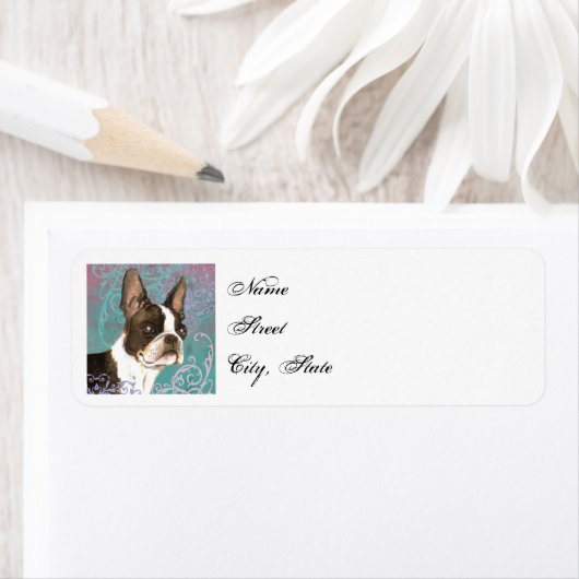 Étiquette Élégant Boston Terrier (En situation)