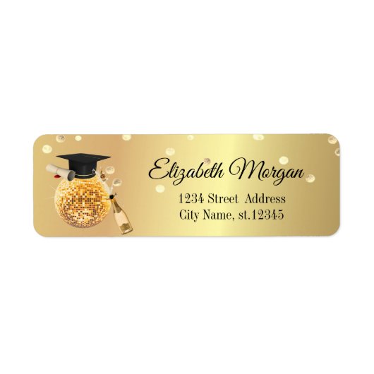 Étiquette Élégant bouchon de diplôme d'or, Boule Disco, Conf (Devant)