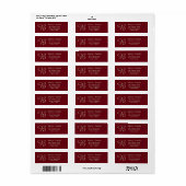 Étiquette Elegant Bourgogne Nom Monogram Adresse de retour (Feuille entière)