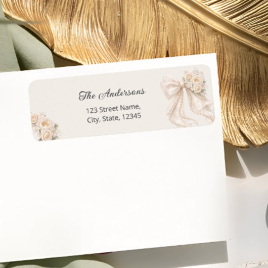 Étiquette Elegant Bow Floral Return Address Label