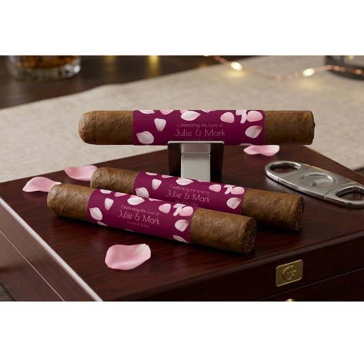 Étiquette Elegant Burgundy Petals Wedding Custom Cigar Wrap
